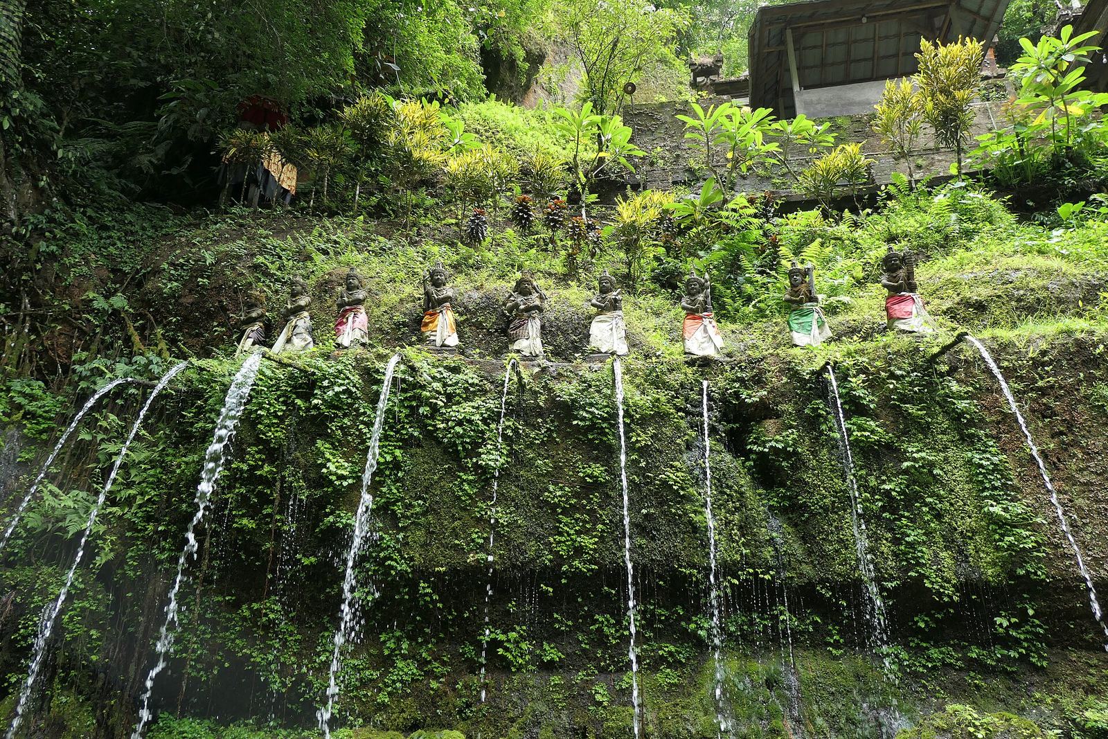 Rain falling at a Balinese temple during wet season